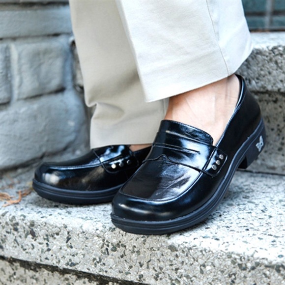 ALEGRIA BLACK LEATHER SLIP ON LOAFERS SIZE 40 - Picture 9 of 10